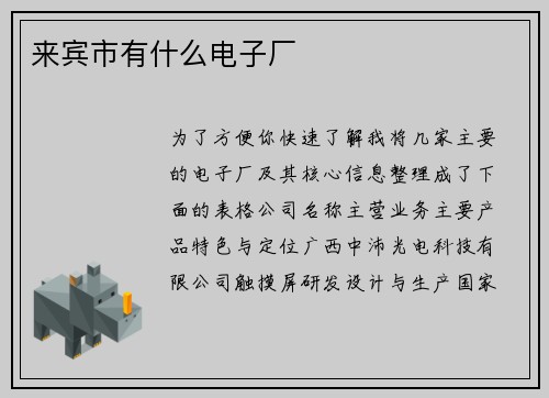 来宾市有什么电子厂